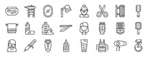 Set Of 24 Outline Web Hairdressing Icons Such As Mask, Beauty, Mirror, Hair Dryer, Hair Cut, Scissors, Vector Icons For Report, Presentation, Diagram, Web Design, Mobile App