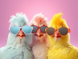 Fototapeta Zwierzęta - Sunglasses easter bird animal chicken poultry agriculture background design farming hen cartoon beautiful nature red
