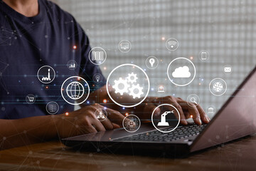 Wall Mural - business process automation concept. businessman using a computer analysis for process and workflow 