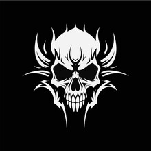 Hard Rock Metal Skull With Horns.