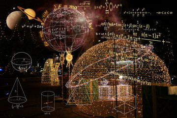 physics or mathematical equations on a universe decorative led background give the impression of int