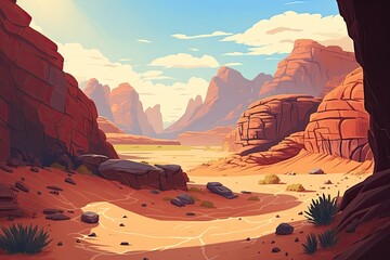 Poster - majestic desert landscape with towering mountains and rugged rocks. Generative AI