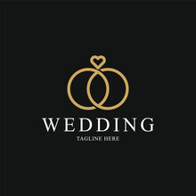 Wedding Rings Logo Design Creative Idea With Ring Icon And Love Heart