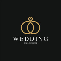 wedding rings logo design creative idea with ring icon and love heart