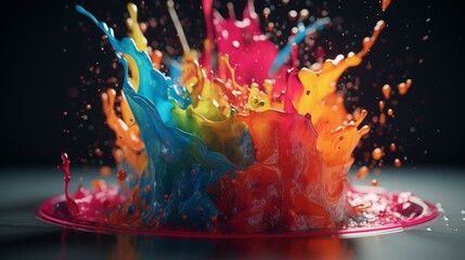 Sticker - Splashing colorful paint drops liquid