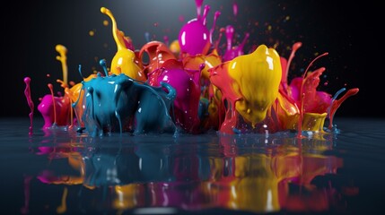 Wall Mural - Splashing colorful paint drops liquid