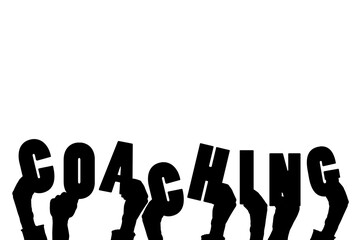 Digital png illustration of hands with coaching text on transparent background