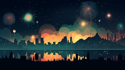 Wall Mural - Illustration of fireworks in the night sky