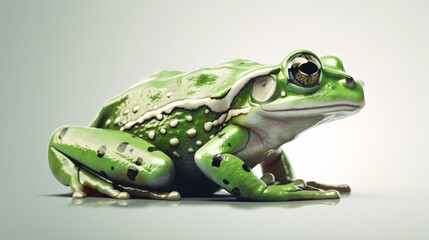 Wall Mural - Realistic illustration of green frog on a white background