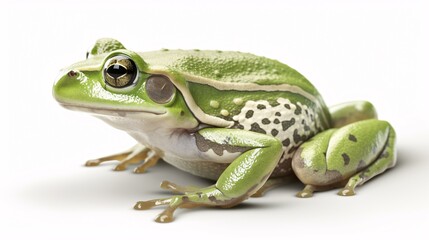 Wall Mural - Realistic illustration of green frog on a white background