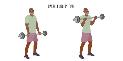 Wall Mural - Senior man doing barbell biceps curl exercise