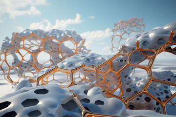 Science, technology and graphic resources concept. Abstract and futuristic looking nanomaterial background surface with copy space. Generative AI