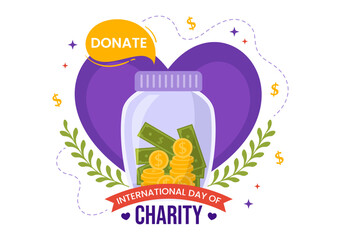 Wall Mural - International Day of Charity Vector Illustration on 5 September with Donation Package Love Concept Background in Flat Cartoon Hand Drawn Templates