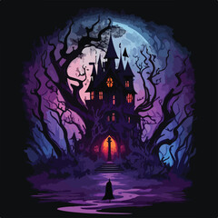 Colorful creepy festive design haunted house t-shirt art design in vector illustrator.