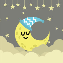 Vector Illustration With A Cute Nighttime Theme, Suitable For Fabric Patterns, Pillows, Blankets, Etc