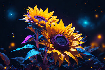 Sunflower floral night background