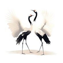  Two Large Birds Standing Next To Each Other On A White Surface With Their Wings Spread Out And One Bird With Its Beak Open And The Other Wing Extended.  Generative Ai