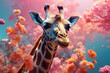 © Sergio - Giraffe in flowers. Animal portrait in pink bouquets, creative illustration