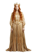 Redhead Queen Woman In Periodical Dressing Dress Isolated On Transparent Background (PNG)
