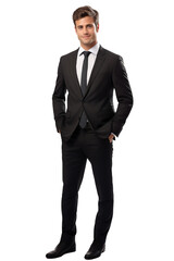 businessman man wearing a suit standing up isolated on transparent background (png)