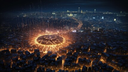 Wall Mural - information represented as a high tech futuristic particle network. big data vizualisation concept. 