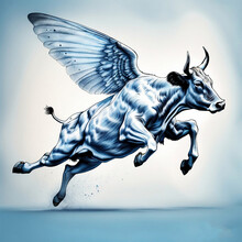 A Drawing Of A Flying Bull With Wings. Generated By Ai