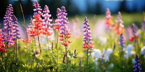 Wall Mural - Beautiful Macro Shot of Vibrant Alaskan Wildflowers, generative ai