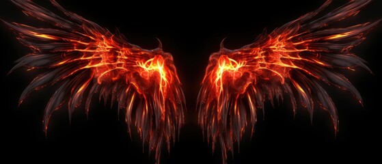 Demon wings isolated on a black background - Generative AI.