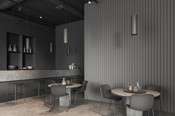 Sticker - Gray coffee shop corner with bar and tables