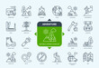 Editable line Adventure outline icon set. Campfire, Map, Camper Van, Backpack, Tourism, Camping, Hike, Kayak. Editable stroke icons EPS