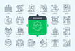 © Genestro - Editable line Business outline icon set. Investment, Business Meeting, Revenue, Competitors, Vision, Time Management, Law, Planning. Editable stroke icons EPS