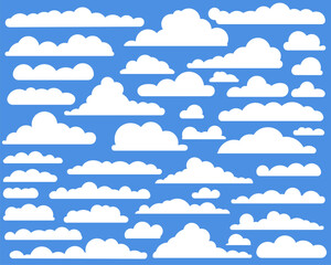 Wall Mural - Half cloud in the sky. Abstract white cloud set isolated on blue background. Vector illustration.