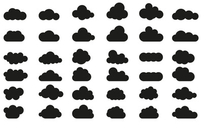 Wall Mural - Clouds in the sky. Abstract black cloud set isolated on white background. Vector illustration.