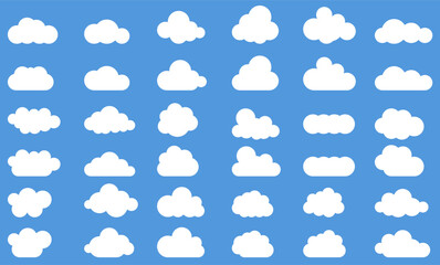 Wall Mural - Clouds in the sky. Abstract white cloud set isolated on blue background. Vector illustration.