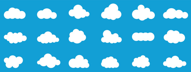 Wall Mural - Clouds in the sky. Abstract white cloud set isolated on blue background. Vector illustration.
