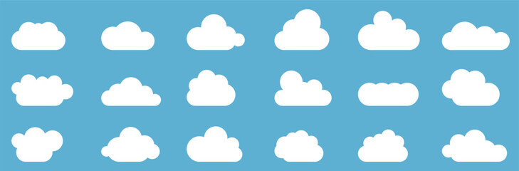 Wall Mural - Clouds in the sky. Abstract white cloud set isolated on blue background. Vector illustration.
