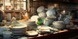 Harsh Reality: Neglected Kitchen with a Pile of Dirty Dishes, generative ai