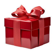 Red Gift Box Isolated On Transparent Background Cutout