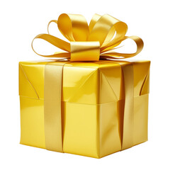 yellow gift box isolated on transparent background cutout