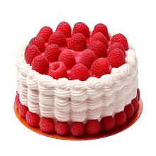 Cake With Raspberries Isolated On Transparent Background Cutout