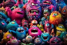 Colorful Cute Monsters Are Gathered In Front Of Dark Eerie