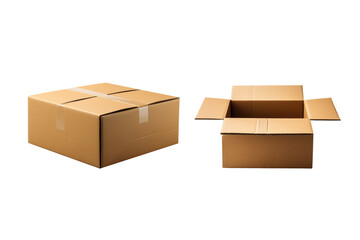 Open and close cardboard box isolated on transparent background. Generative Ai