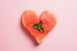 heart shaped salmon fillet with garnish isolated on plain pink studio background, made with generative ai