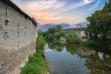 Wall Mural - Chablis, small city in Burgundy, typical houses on the river
