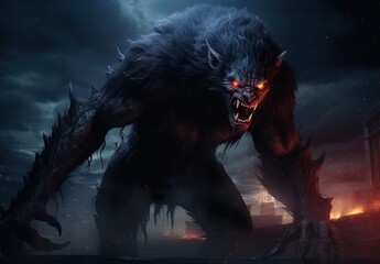 Wall Mural - A savage werewolf attacks. Great for fantasy, DnD, RPG, TTRPG,  horror and more. 