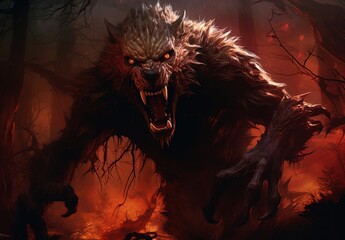 Wall Mural - A savage werewolf attacks. Great for fantasy, DnD, RPG, TTRPG,  horror and more. 