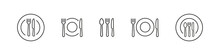 Food Icon. Fork Knife Spoon Sign Set. Plate Symbol. Breakfast Lunch Dinner Icon. Menu Sign. Cafe Icon Set.
