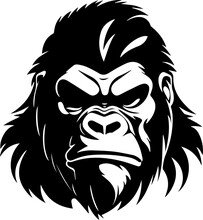 Black And White Illustration Of A Gorilla.