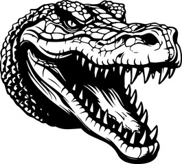 Wall Mural - Black and white illustration of crocodile face. Vector.