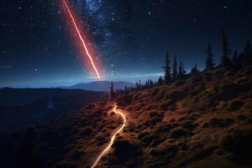 Wall Mural - glowing spaceship trail against the milky way